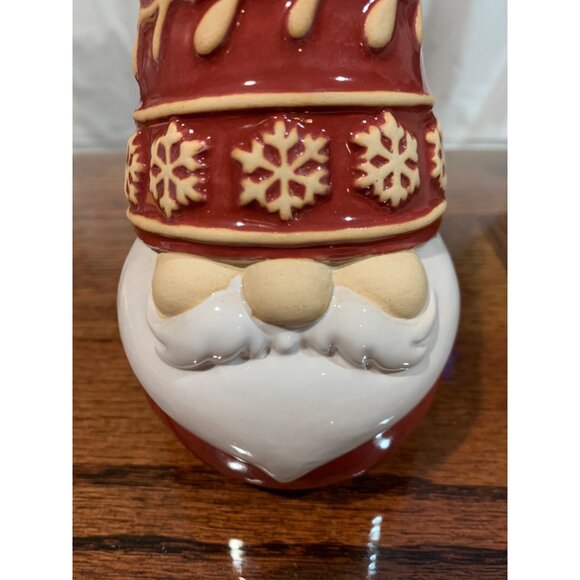 Ceramic Red Holiday Gnome Figurine With Snowflake Design NWT - Picture 4 of 5